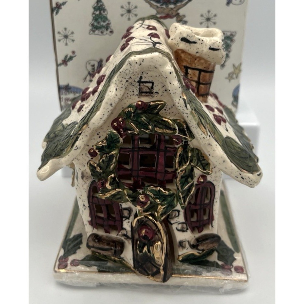 Blue Sky Clayworks Heather Goldminc - Holly Berry Cottage Tealight House New